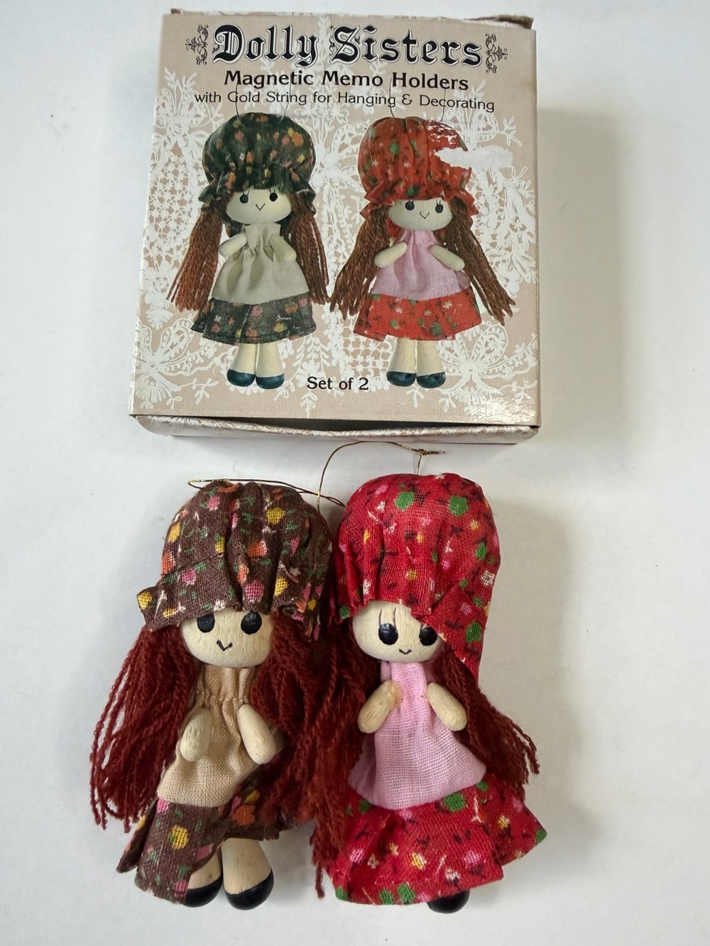Vintage Dolly Sisters Magnetic Memo Holders Hanging Ornaments 1982 Taiwan